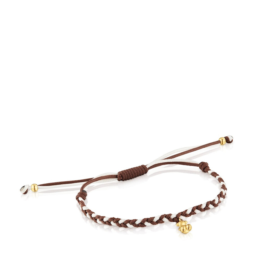 bracciale orso con placcatura in oro 18kt su argento e nylon marrone tous motifs