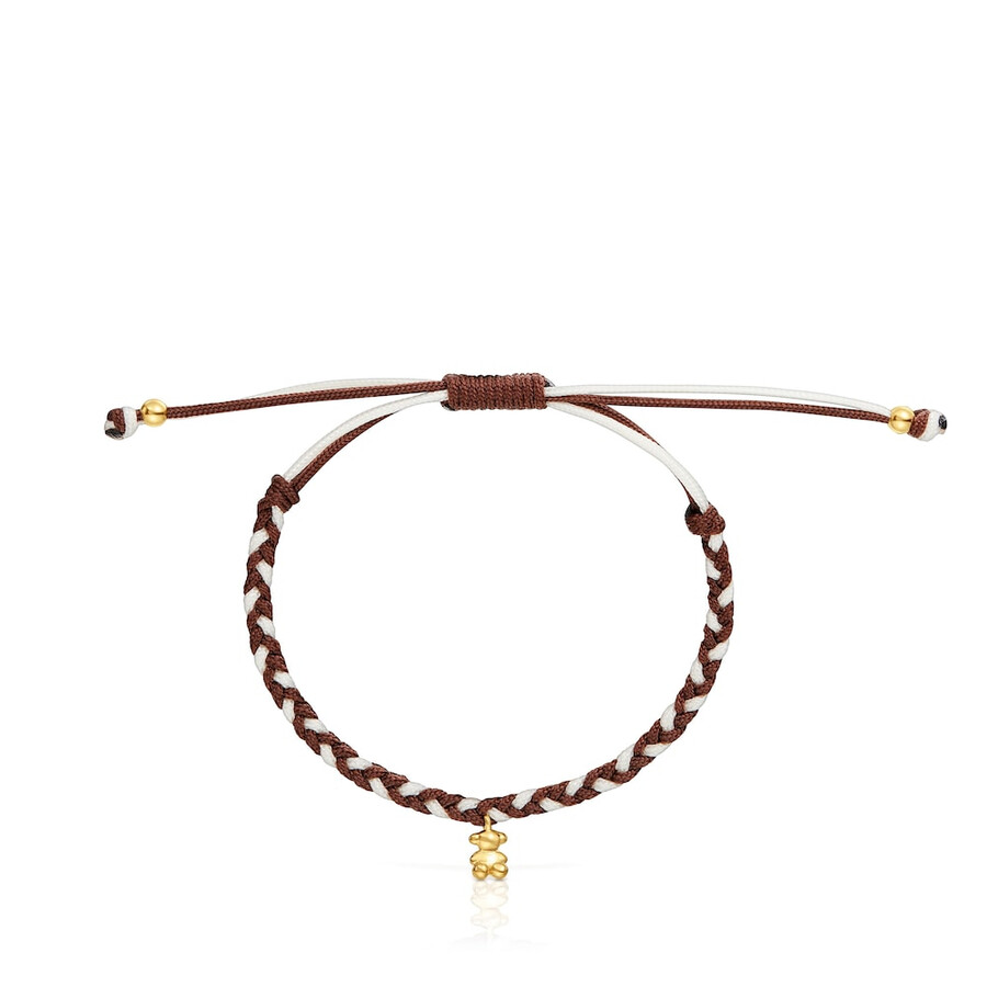 bracciale orso con placcatura in oro 18kt su argento e nylon marrone tous motifs