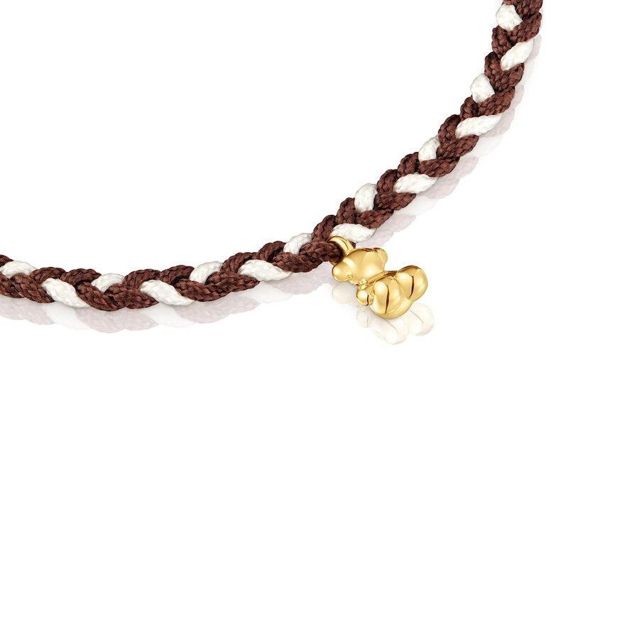 bracciale orso con placcatura in oro 18kt su argento e nylon marrone tous motifs