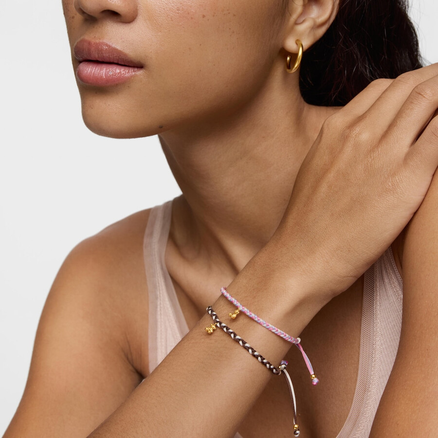 bracciale orso con placcatura in oro 18kt su argento e nylon marrone tous motifs