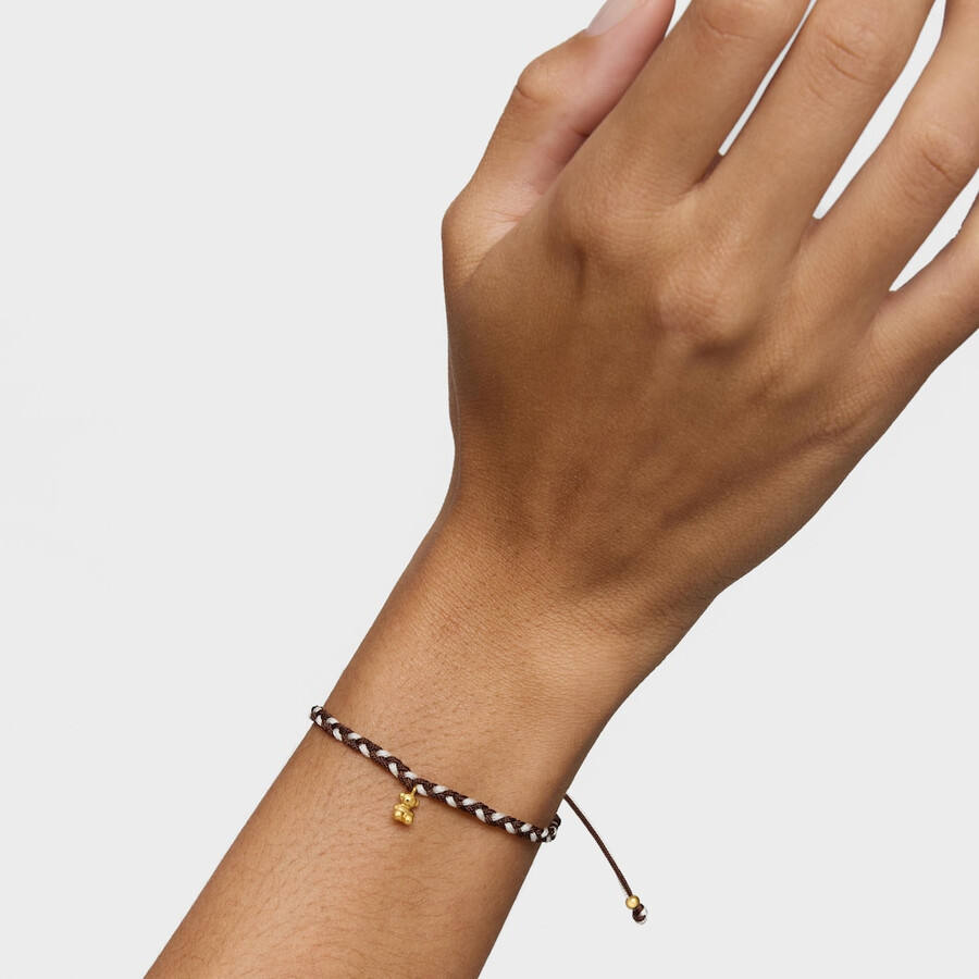 bracciale orso con placcatura in oro 18kt su argento e nylon marrone tous motifs