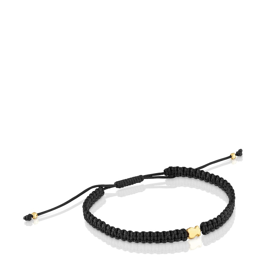 bracciale orso con placcatura in oro 18kt su argento e nylon nero tous motifs