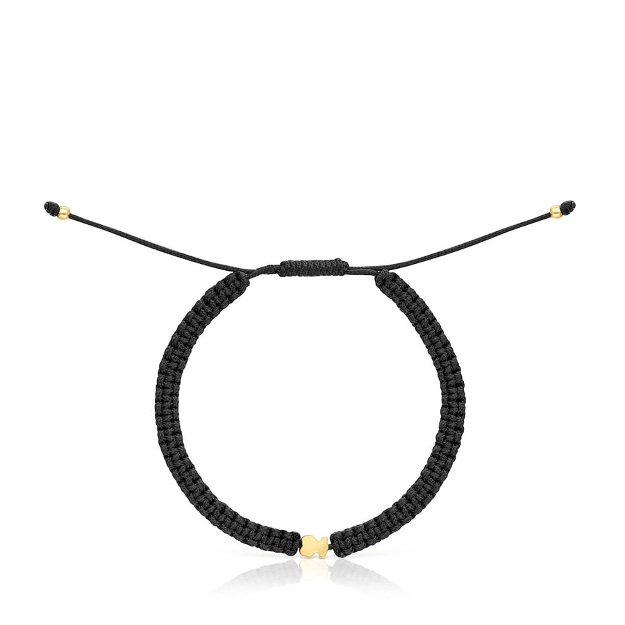 bracciale orso con placcatura in oro 18kt su argento e nylon nero tous motifs