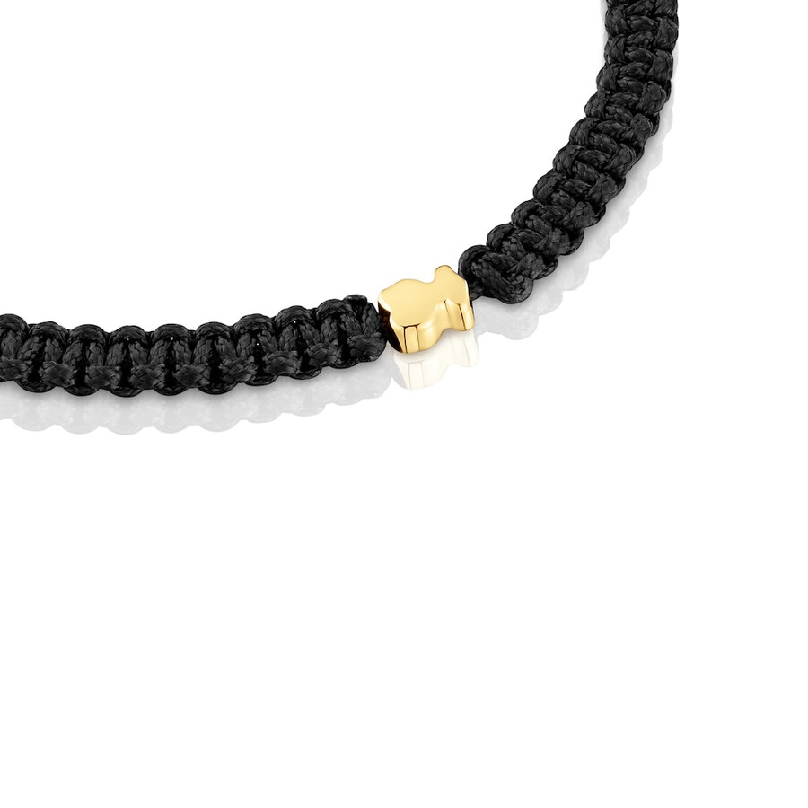 bracciale orso con placcatura in oro 18kt su argento e nylon nero tous motifs