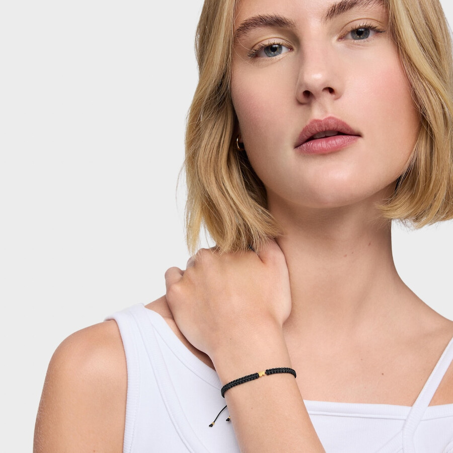 bracciale orso con placcatura in oro 18kt su argento e nylon nero tous motifs