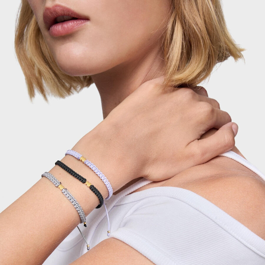 bracciale orso con placcatura in oro 18kt su argento e nylon nero tous motifs