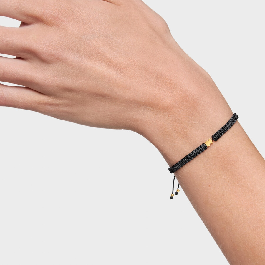 bracciale orso con placcatura in oro 18kt su argento e nylon nero tous motifs