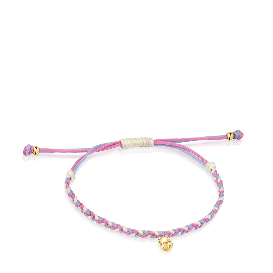 bracciale orso con placcatura in oro 18kt su argento e nylon rosabianco tous motifs