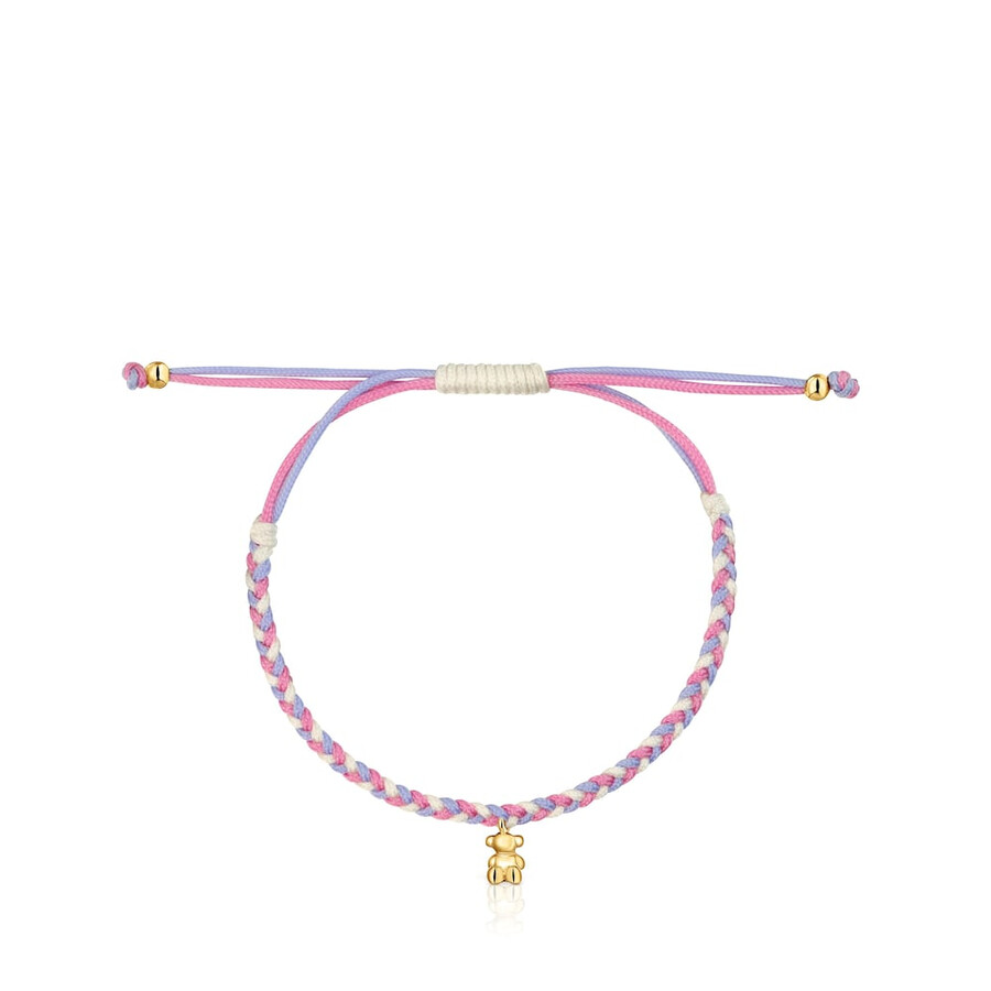 bracciale orso con placcatura in oro 18kt su argento e nylon rosabianco tous motifs
