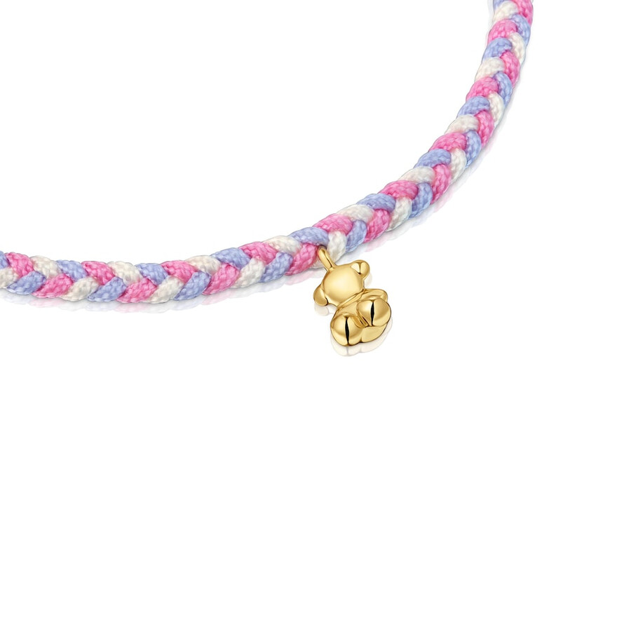 bracciale orso con placcatura in oro 18kt su argento e nylon rosabianco tous motifs