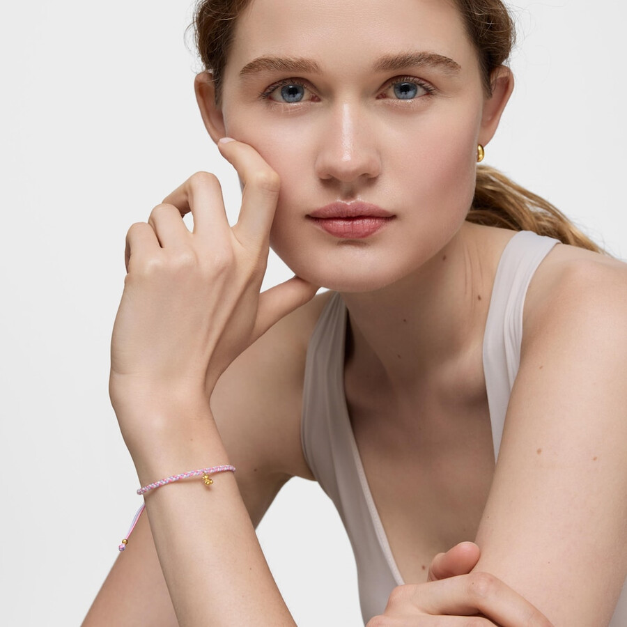 bracciale orso con placcatura in oro 18kt su argento e nylon rosabianco tous motifs