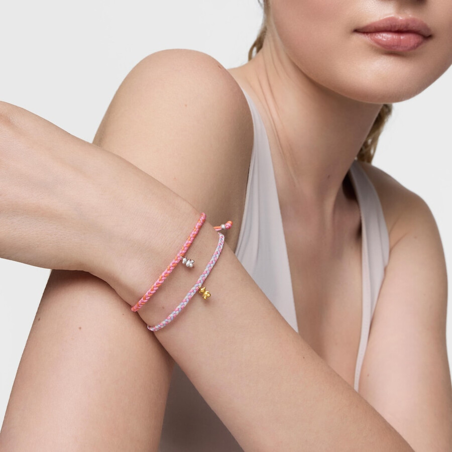 bracciale orso con placcatura in oro 18kt su argento e nylon rosabianco tous motifs