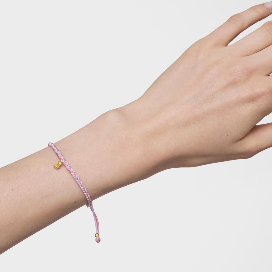 bracciale orso con placcatura in oro 18kt su argento e nylon rosabianco tous motifs