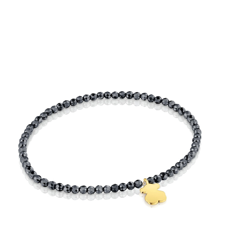 bracciale elastico con ematite e orso con placcatura in oro 18kt su argento tous motifs