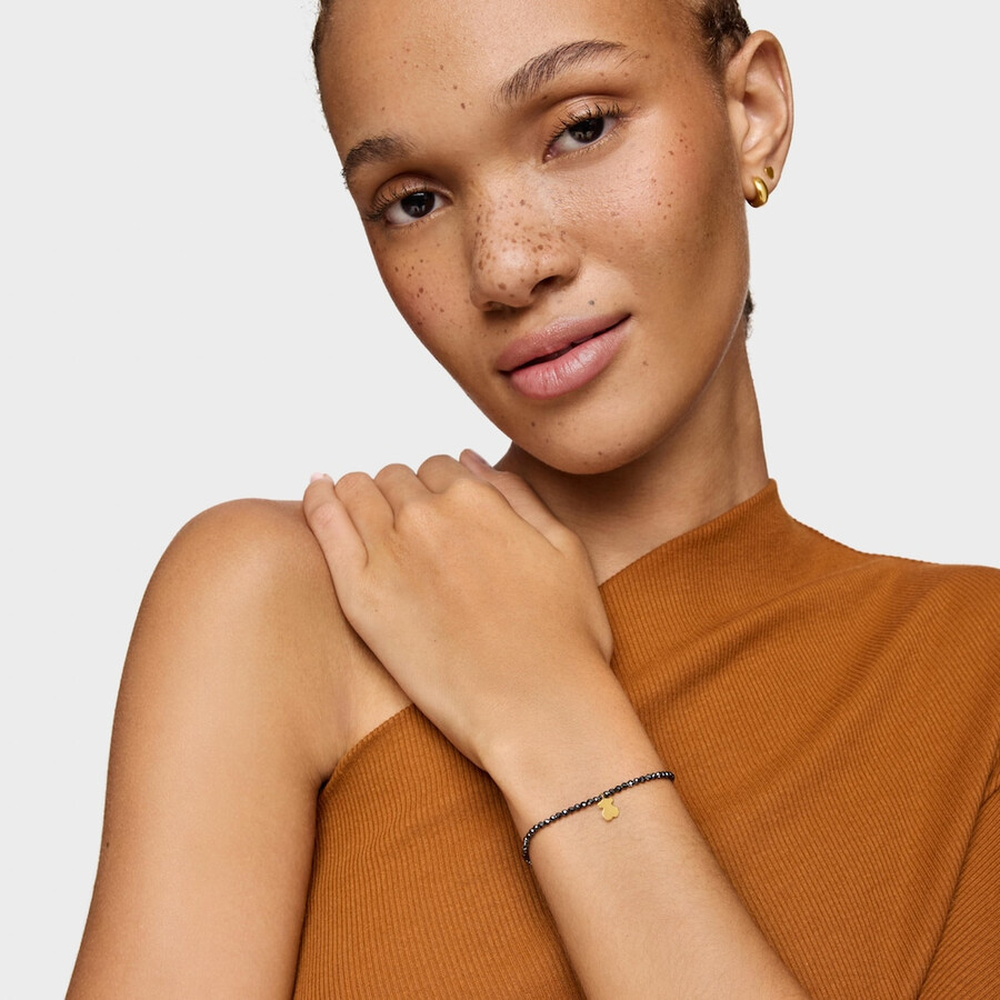 bracciale elastico con ematite e orso con placcatura in oro 18kt su argento tous motifs