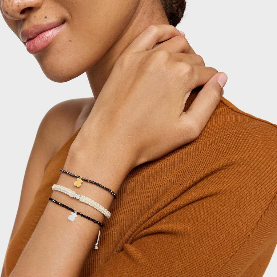 bracciale elastico con ematite e orso con placcatura in oro 18kt su argento tous motifs