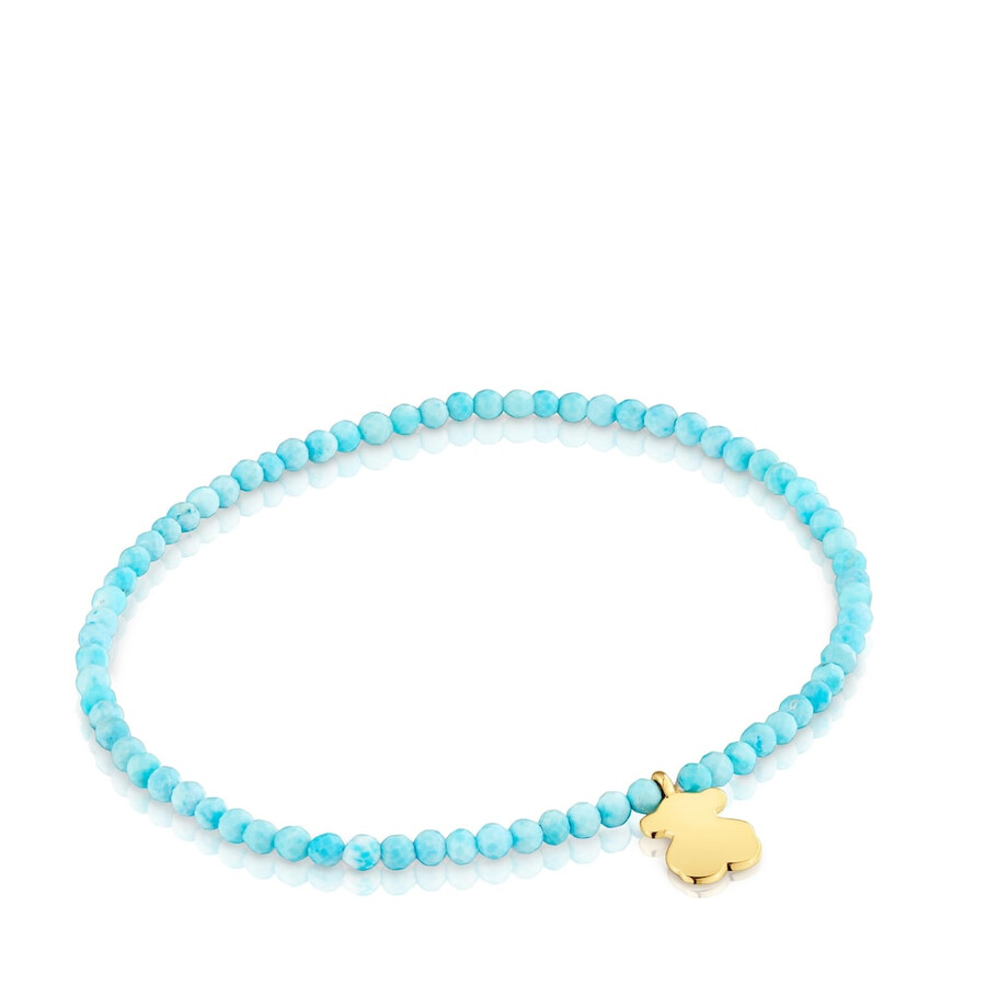 bracciale elastico con howlite blu e orso con placcatura in oro 18kt su argento tous motifs
