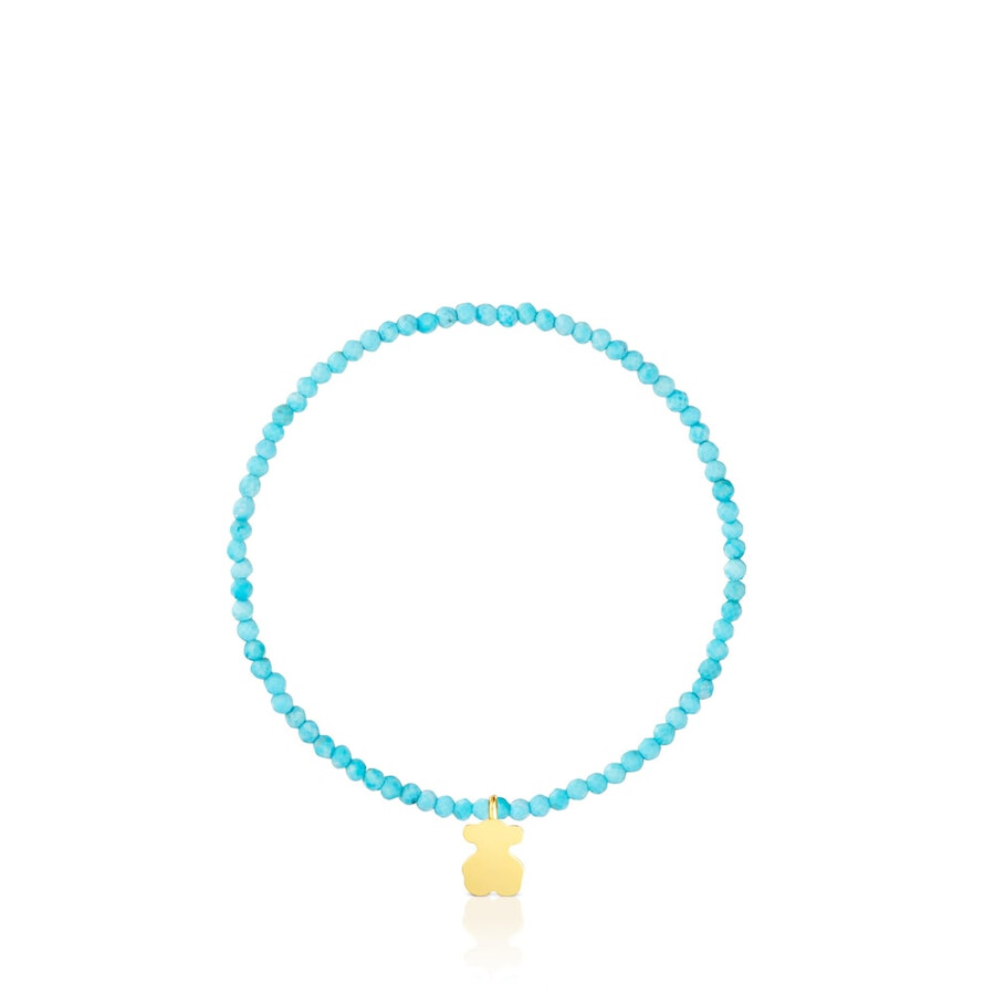 bracciale elastico con howlite blu e orso con placcatura in oro 18kt su argento tous motifs