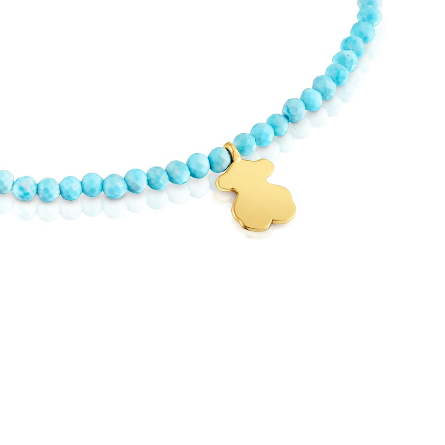 bracciale elastico con howlite blu e orso con placcatura in oro 18kt su argento tous motifs