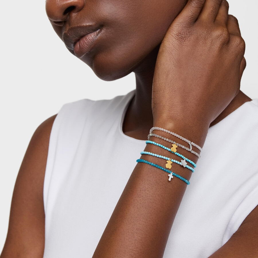 bracciale elastico con howlite blu e orso con placcatura in oro 18kt su argento tous motifs