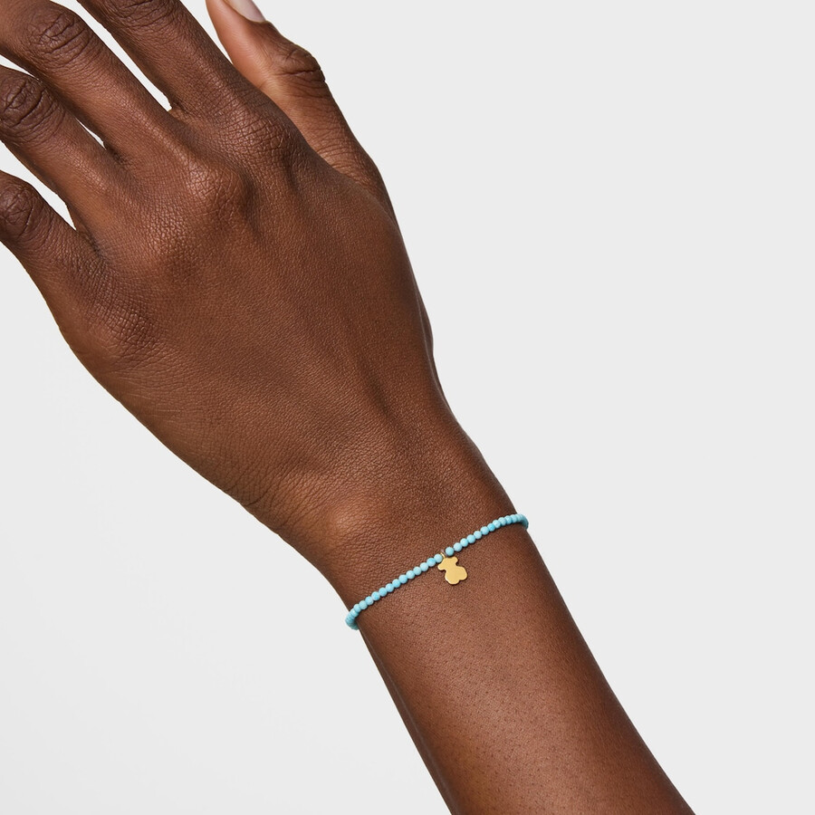 bracciale elastico con howlite blu e orso con placcatura in oro 18kt su argento tous motifs