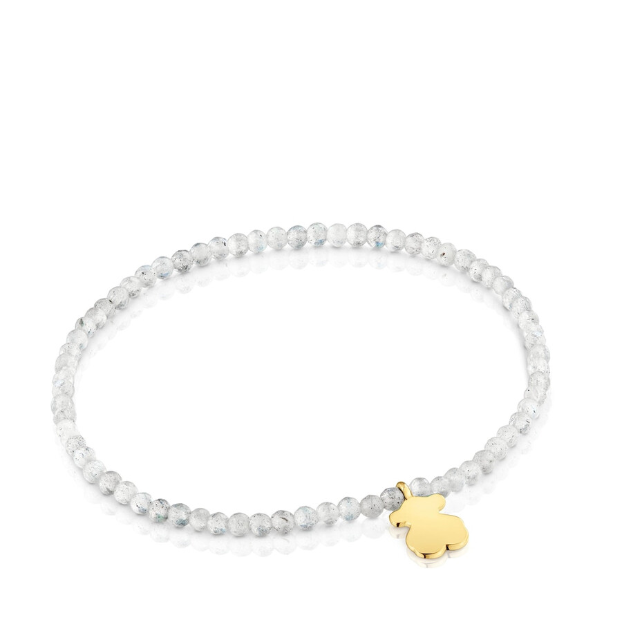 bracciale elastico con labradorite grigia e orso con placcatura in oro 18kt su argento tous motifs