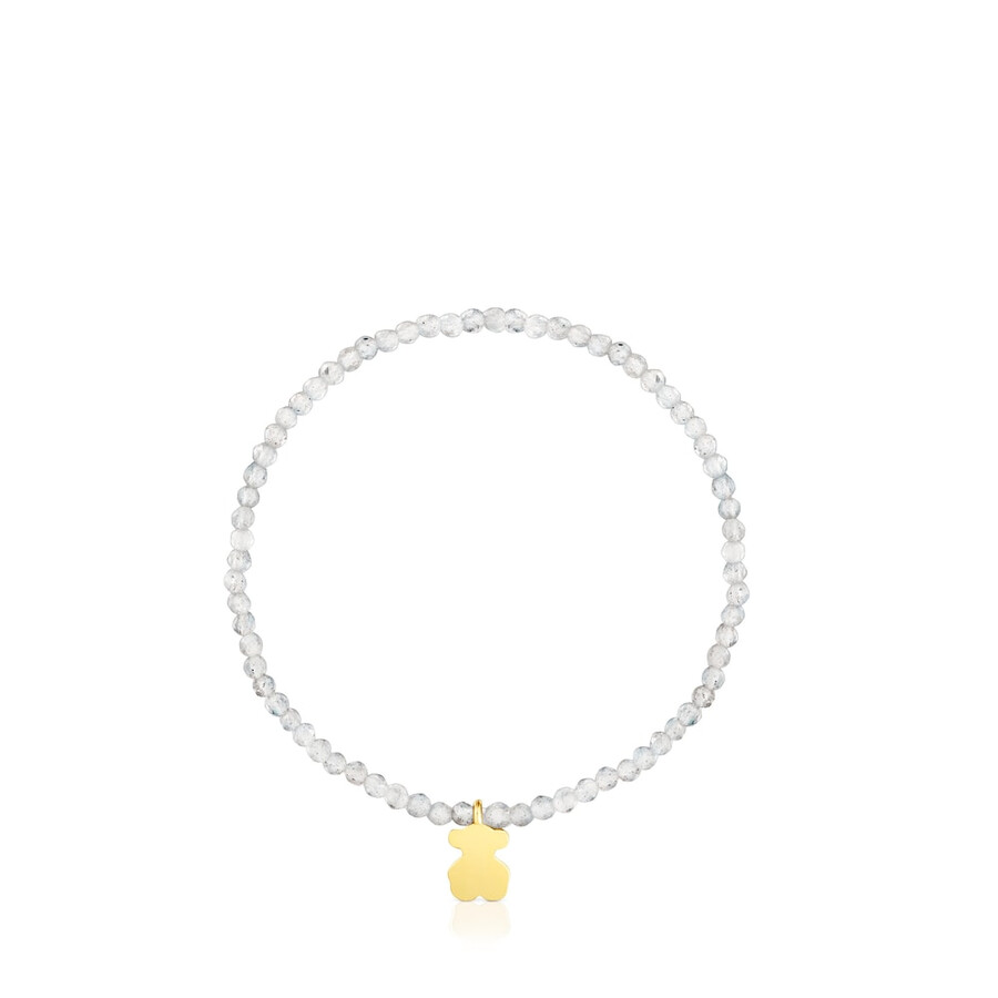 bracciale elastico con labradorite grigia e orso con placcatura in oro 18kt su argento tous motifs
