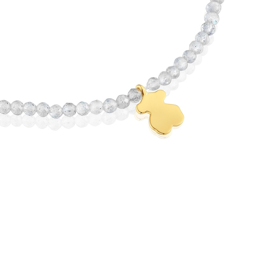 bracciale elastico con labradorite grigia e orso con placcatura in oro 18kt su argento tous motifs