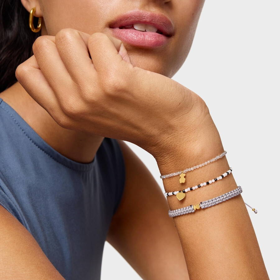 bracciale elastico con labradorite grigia e orso con placcatura in oro 18kt su argento tous motifs