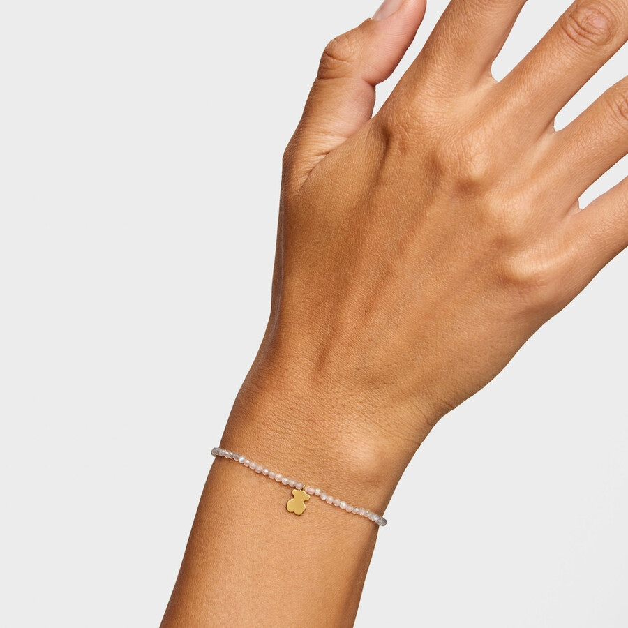 bracciale elastico con labradorite grigia e orso con placcatura in oro 18kt su argento tous motifs