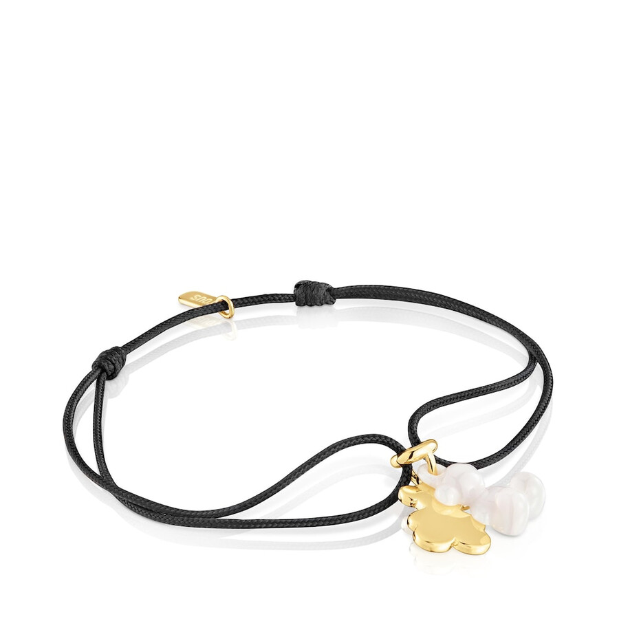 bracciale doppio orso con placcatura in oro 18kt su argento ceramica bianca e nylon nero bold bear
