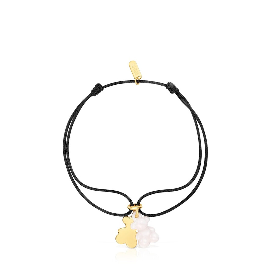 bracciale doppio orso con placcatura in oro 18kt su argento ceramica bianca e nylon nero bold bear