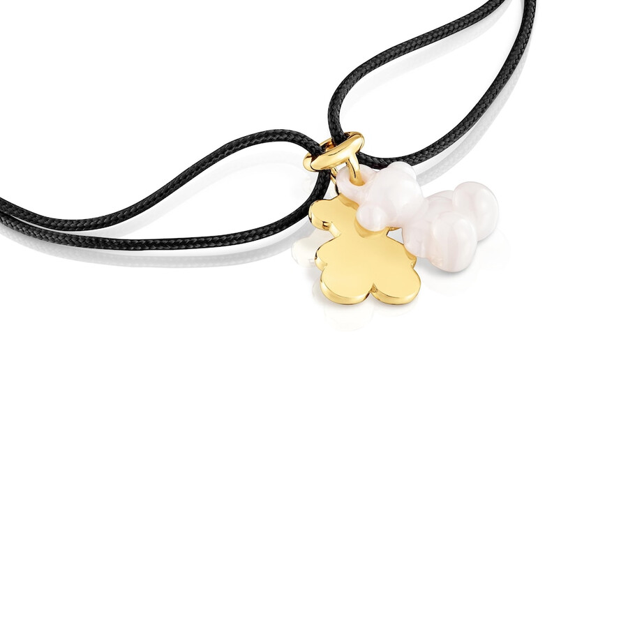 bracciale doppio orso con placcatura in oro 18kt su argento ceramica bianca e nylon nero bold bear