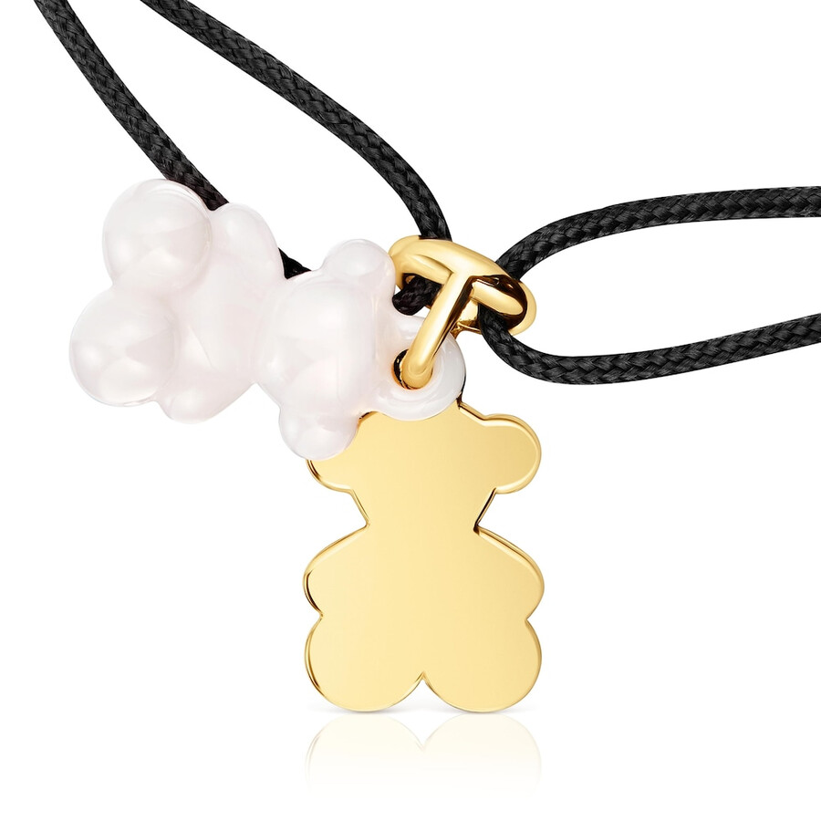 bracciale doppio orso con placcatura in oro 18kt su argento ceramica bianca e nylon nero bold bear