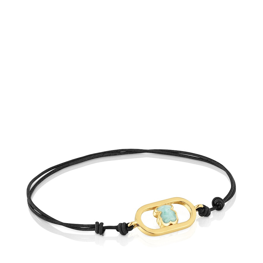 bracciale in nylon nero con placcatura in oro 18kt su argento e amazzonite tous camille