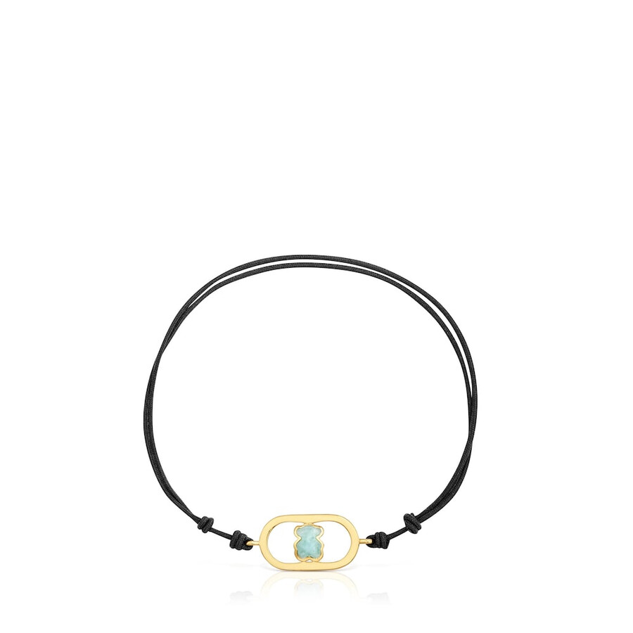 bracciale in nylon nero con placcatura in oro 18kt su argento e amazzonite tous camille
