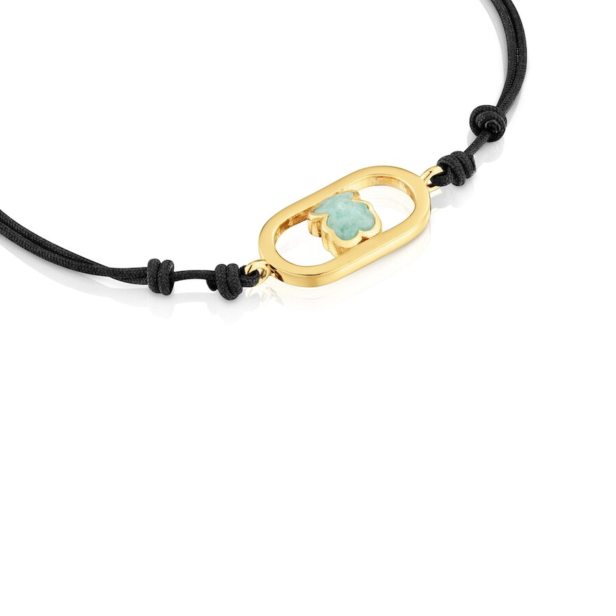 bracciale in nylon nero con placcatura in oro 18kt su argento e amazzonite tous camille
