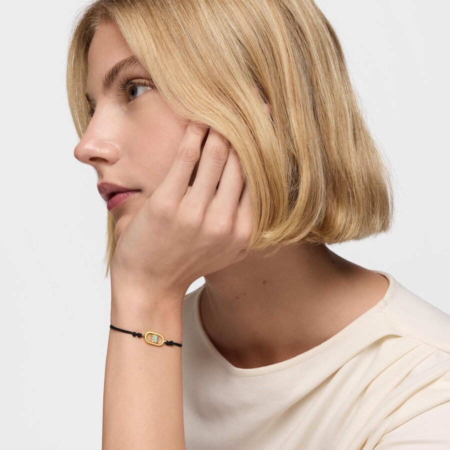 bracciale in nylon nero con placcatura in oro 18kt su argento e amazzonite tous camille
