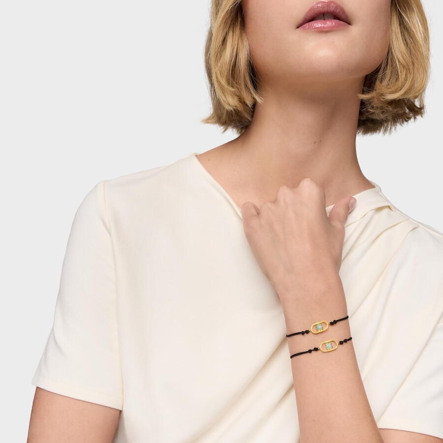 bracciale in nylon nero con placcatura in oro 18kt su argento e amazzonite tous camille