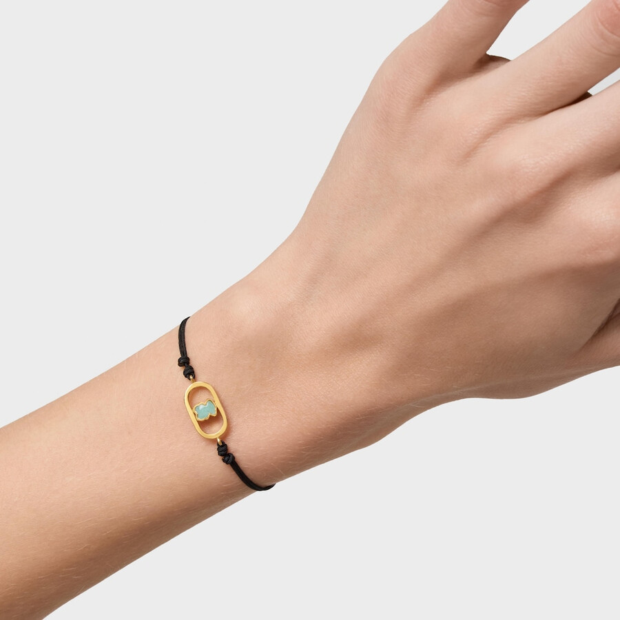 bracciale in nylon nero con placcatura in oro 18kt su argento e amazzonite tous camille