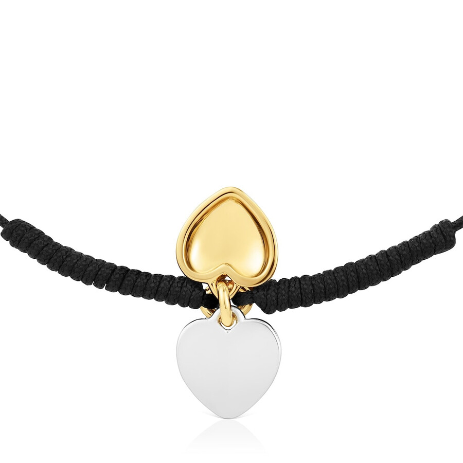 bracciale doppio cuore con placcatura in oro 18kt su argento e nylon nero tous flechazo