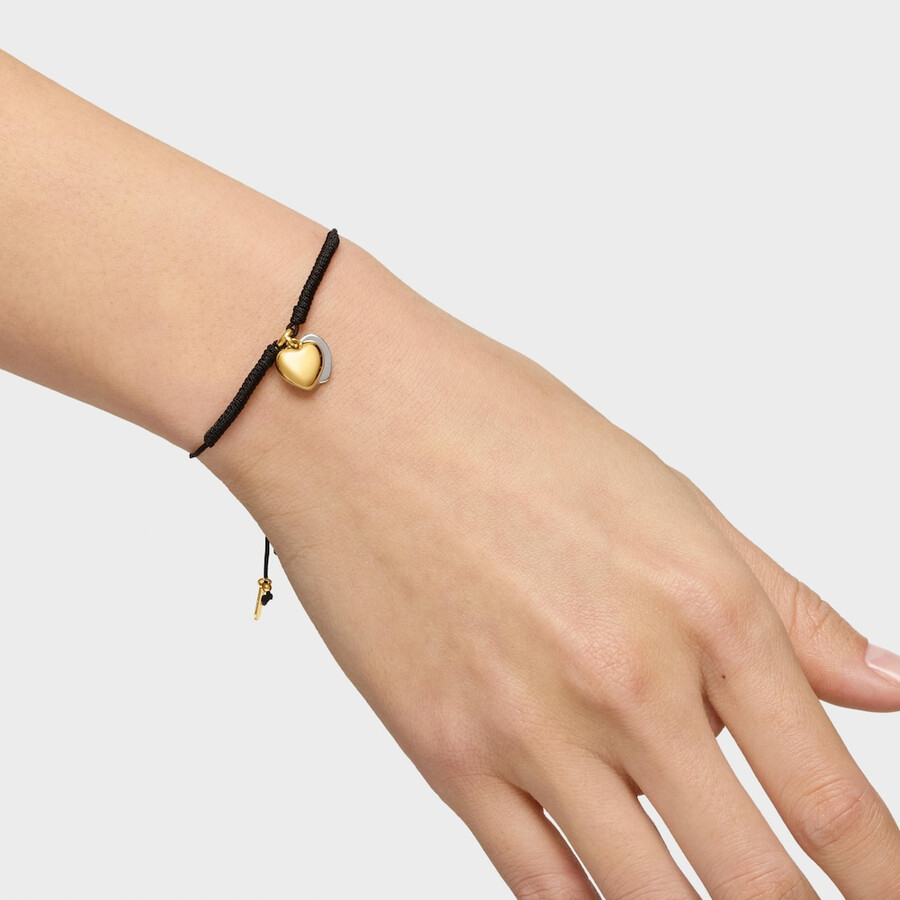 bracciale doppio cuore con placcatura in oro 18kt su argento e nylon nero tous flechazo