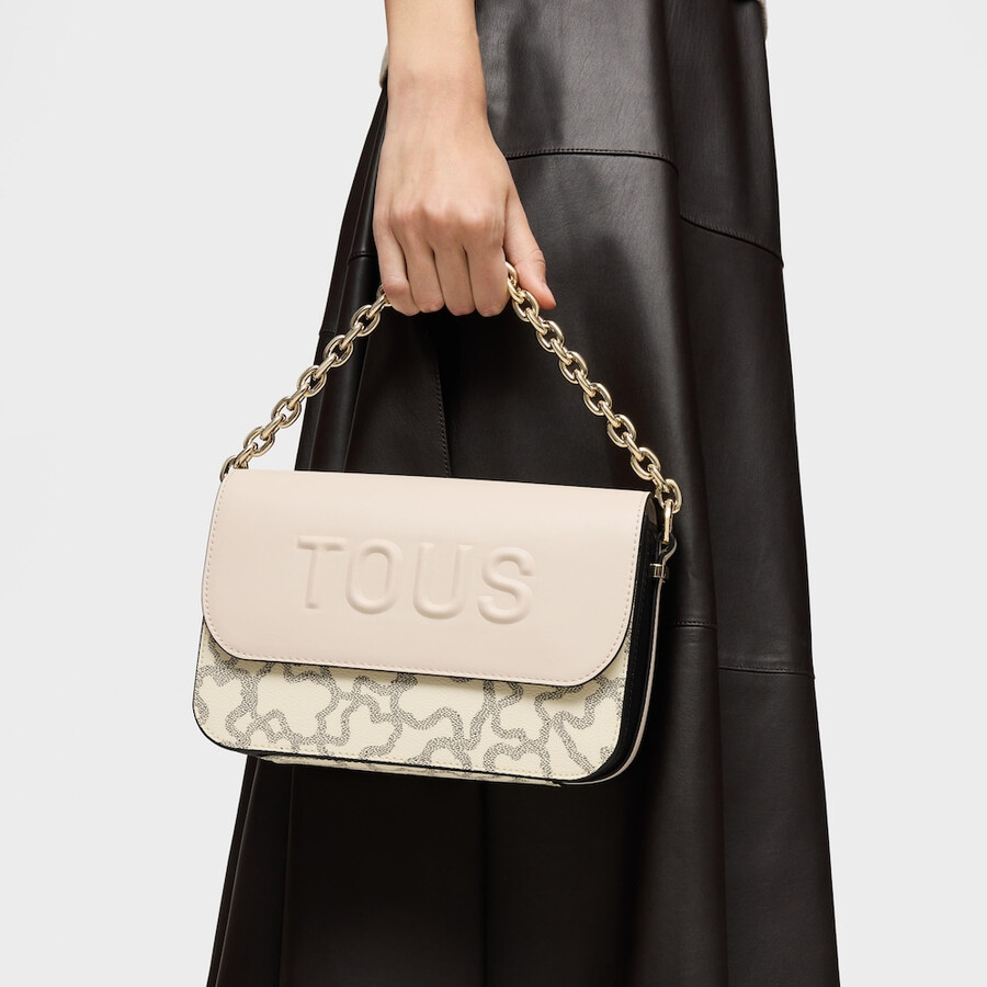 borsa a tracolla media con catena nera e beige kaos icon