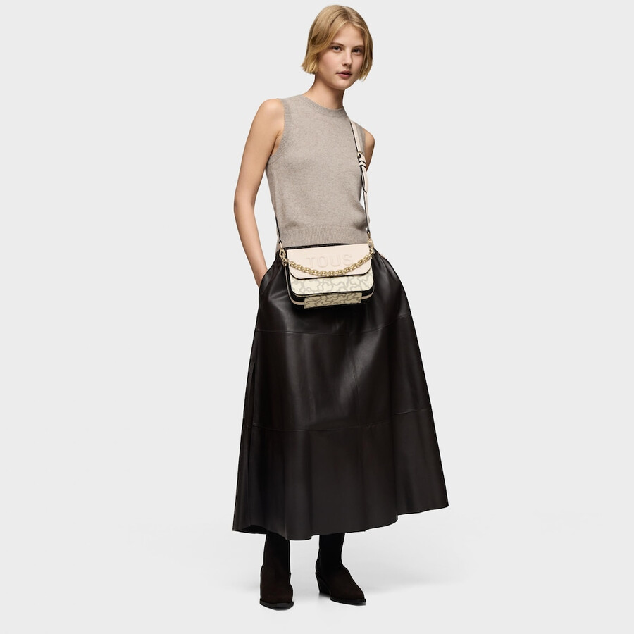 borsa a tracolla media con catena nera e beige kaos icon