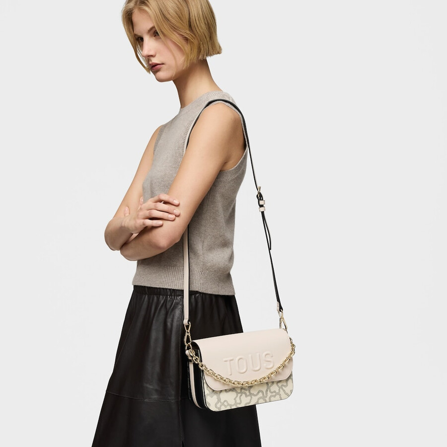 borsa a tracolla media con catena nera e beige kaos icon