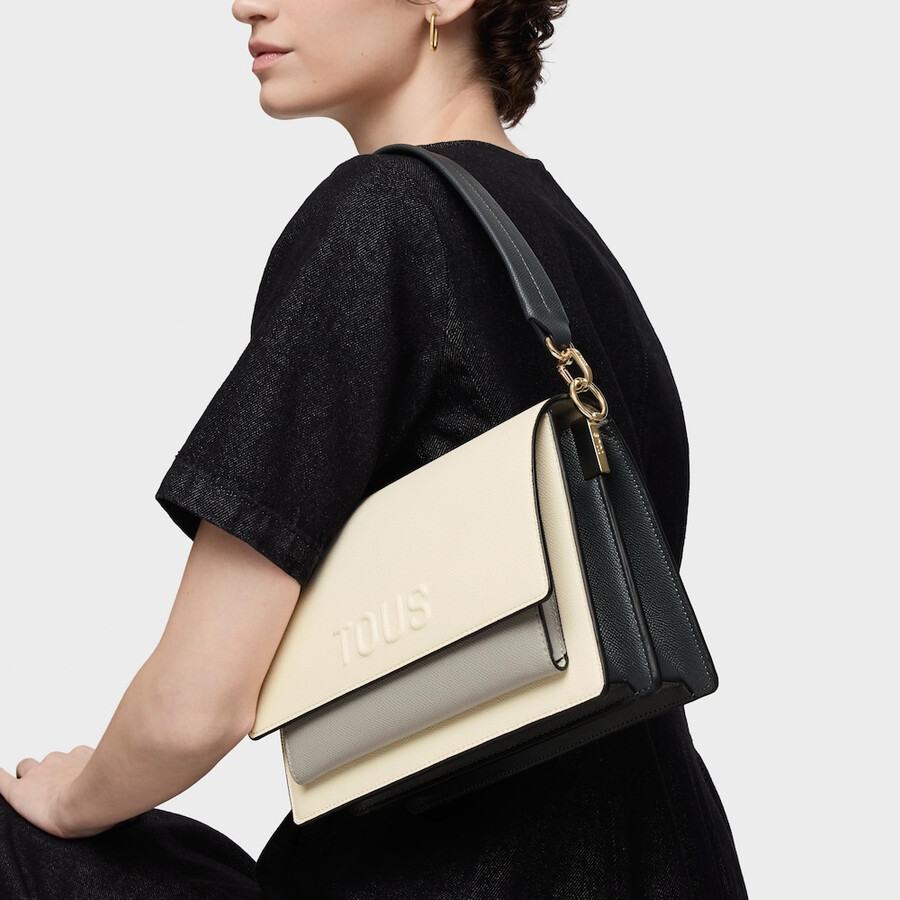 borsa a tracolla media beige e grigia audree saffiano