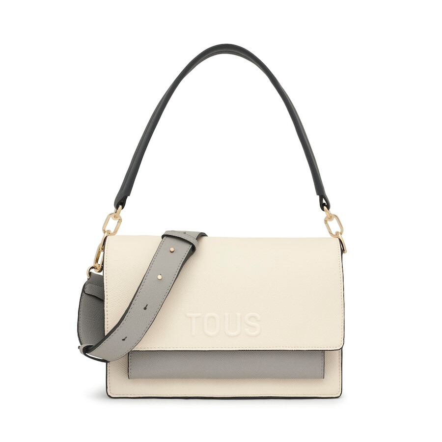 borsa a tracolla media beige e grigia audree saffiano