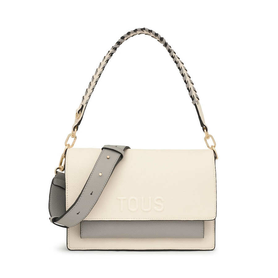 borsa a tracolla media beige e grigia audree saffiano