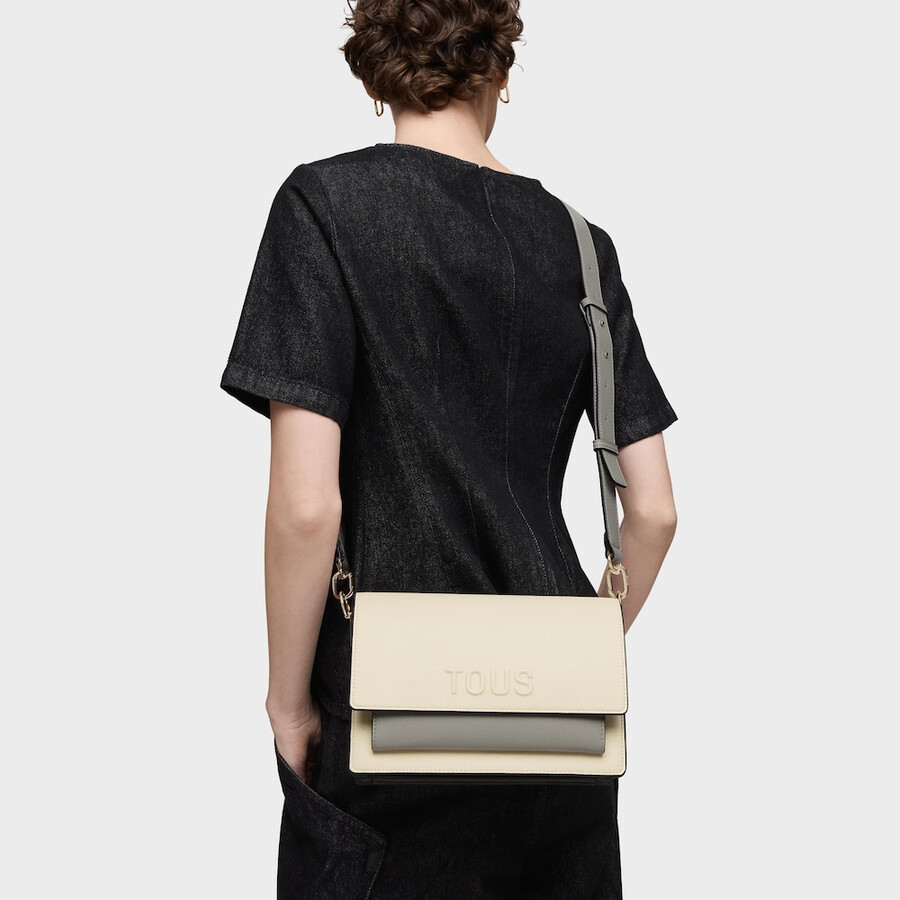 borsa a tracolla media beige e grigia audree saffiano