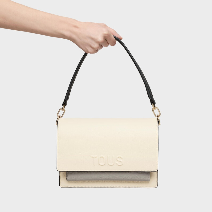 borsa a tracolla media beige e grigia audree saffiano